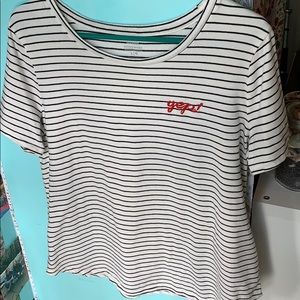 striped shirt that says “yep!”